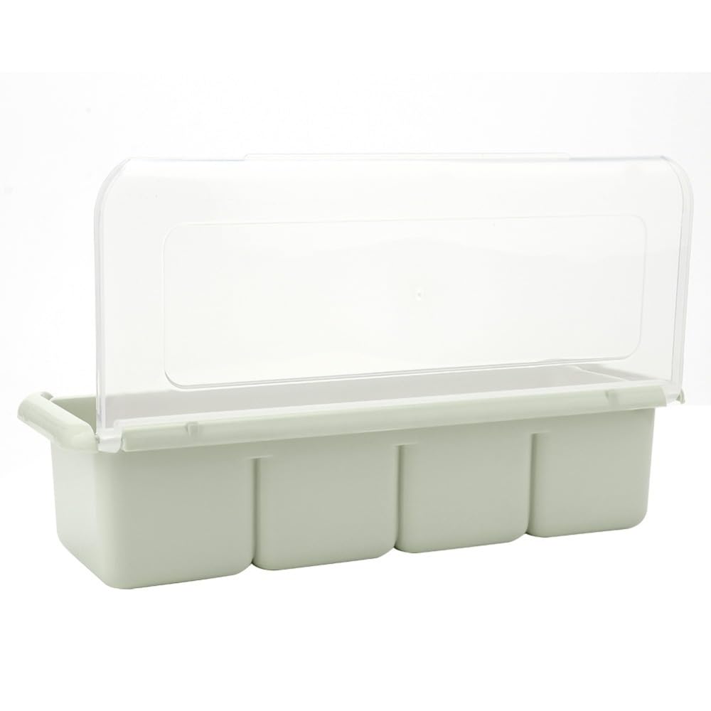 Anu Limen Spice Organizer Box 11.4 Inch – Condiment Holder with Spoon, Kitchen Storage Rack for Seasonings, Sugar, Salt, Jam, Leak-Proof Design(Green)