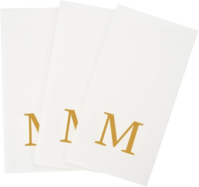 Restaurantware Napkins Pack of 300 Gold Letter M Linen-Feel Paper Disposable