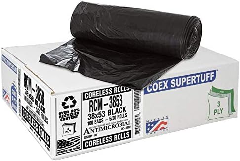Aluf Plastics 44 Gallon 1.5 MIL Black Heavy Duty Trash Bags
