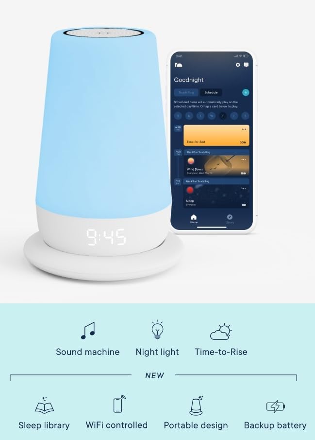 Hatch Rest+ Baby & Kids Sound Machine | 2nd Gen | Childโs Night Light, Alarm Clock, Toddler Sleep Trainer, Time-to-Rise, White Noise, Bedtime Stories, Portable, Backup Battery (with Charging Base)