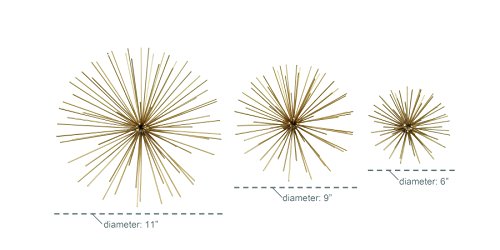 Deco 79 Metal Starburst 3D Long Spike Wall Decor, Set of 3 6", 9", 12"W, Gold
