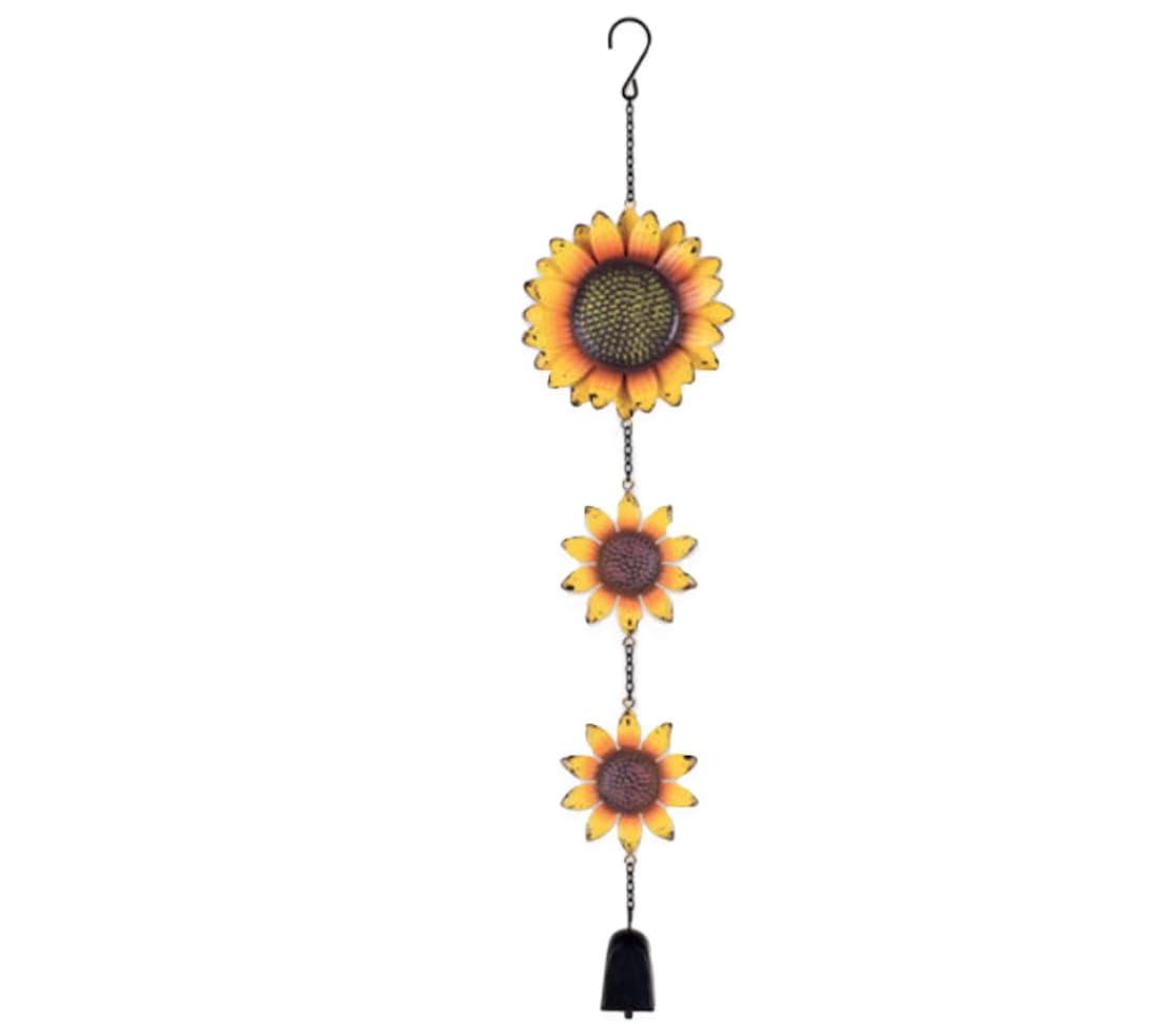 Sunset Vista Designs Fall Indoor/Outdoor Rustic Metal Garden Dangler with Cow Bell, 27-Inch, Sunflower
