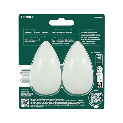 EcoTools Blurring Blender Makeup Sponge, Makeup Blending Sponge For Blurred Skin, For Liquid & Cream Foundation, Cloud Coverage Memory Foam, Eco Friendly, Latex Free, Cruelty-Free & Vegan 1 Count