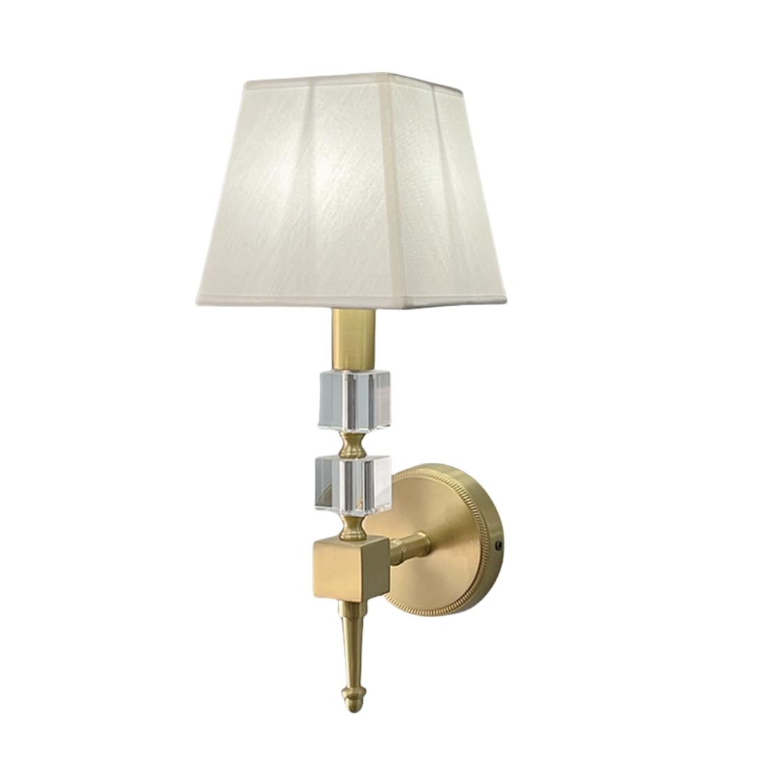 SHINELIGHTAN Brass Cube Crystal Sconce with Fabric Lampshade 1 Light Wall Lighting Modern Wall Mounted Lamp for Living Bedroom Room Light Fixture