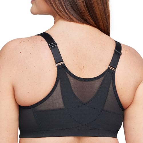 Glamorise Full Figure Plus Size MagicLift Front-Closure Posture Back Bra Wirefree #1265 Black 36C
