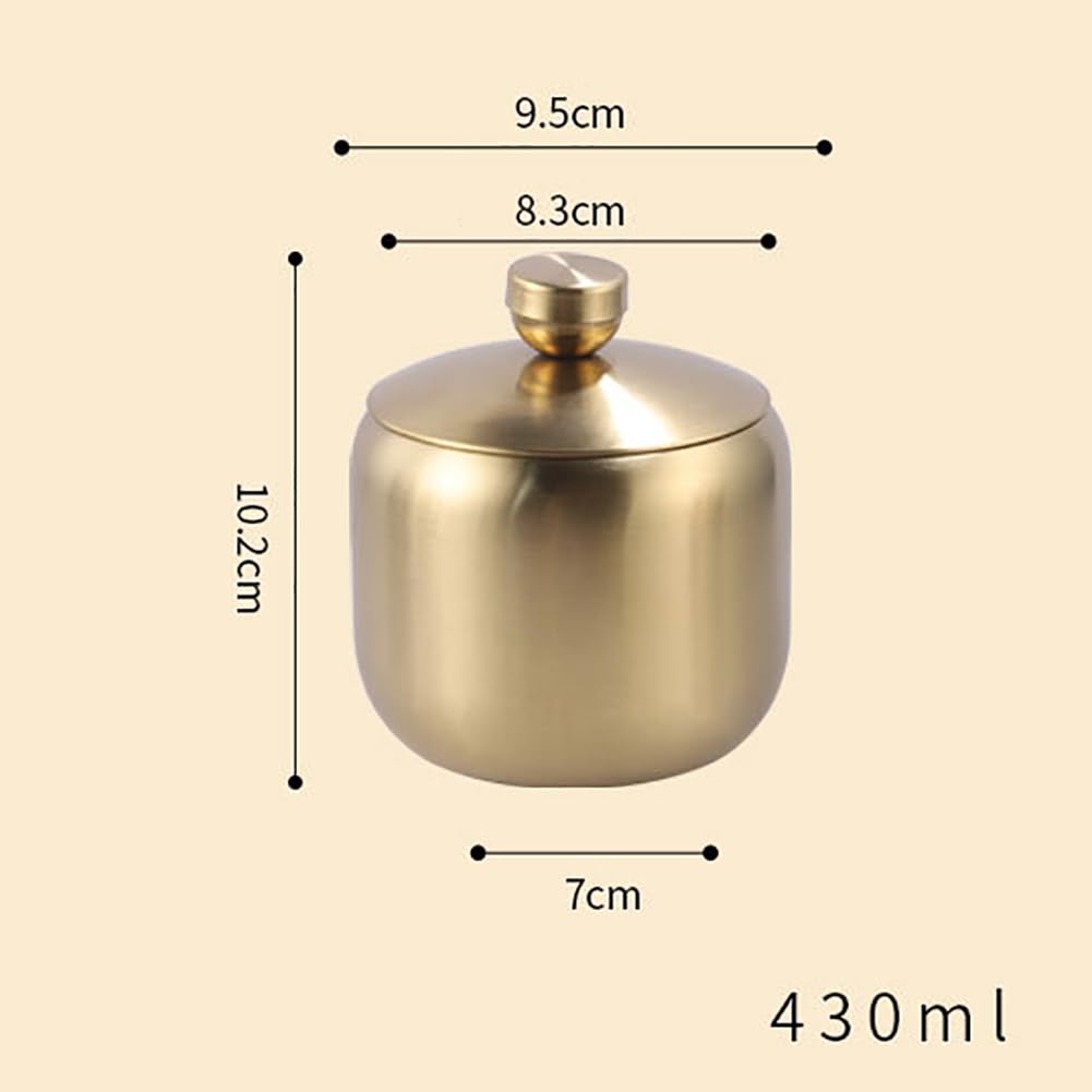 GSHLLO 15 oz Stainless Steel Sugar Bowl with Lid Spoon Round Sugar Jar Pot Salt Storage Holder Jars Kitchen Condiment Canisters Metal Seasoning Spice Containers for All Kinds of Spices Silver
