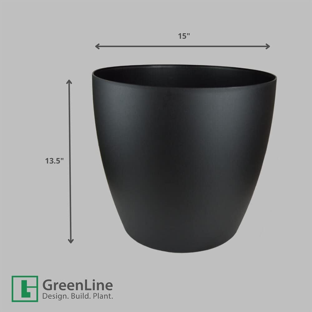 Greenline Manufacturing Memphis 15" Round Indoor Floor Planter Pot – Lightweight & Durable Plastic, Modern Design, Made in USA, Recyclable Large Plant Container for Home & Office Décor (White)