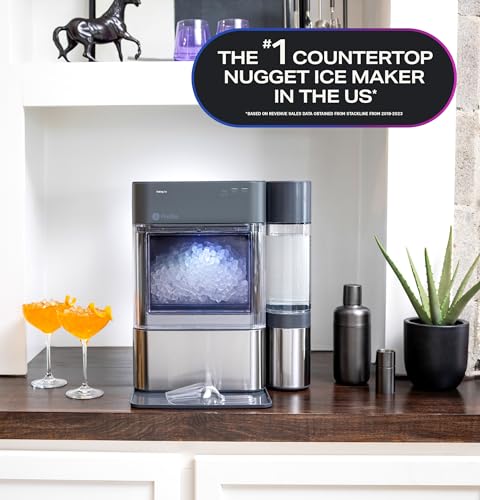 GE Profile Opal 2.0 with 0.75 Gallon Tank, Chewable Crunchable Countertop Nugget Ice Maker, Scoop included, 38 lbs in 24 hours, Pellet Ice Machine with WiFi & Smart Connected, Black Stainless Steel