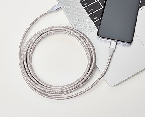Amazon Basics USB-C to USB-C 2.0 Fast Charger Cable, Nylon Braided Cord, 480Mbps Speed, USB-IF Certified, for Apple iPhone 16/15, iPad, Samsung Galaxy, Tablets, Laptops, 10 Foot, Silver
