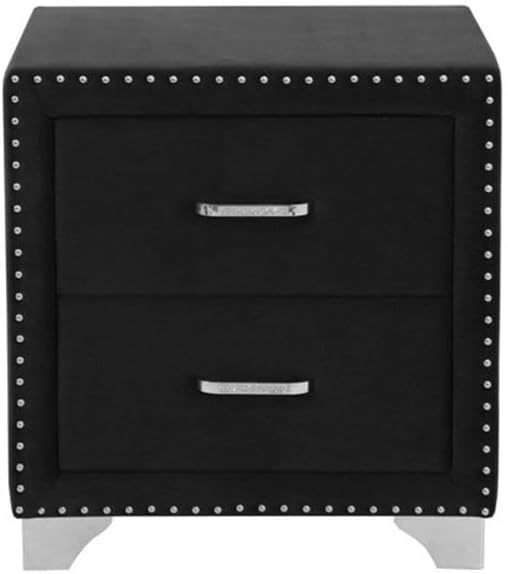 Pemberly Row Contemporary Upholstered 2-Drawer Nightstand, Soft Grey Velvet
