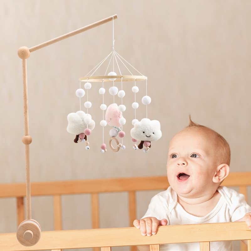 Promise Babe Wooden Crib Mobile Arm Holder - Adjustable DIY Baby Mobile Stand Bracket Holder for Hanging Bed Bell Wind Chimes Nursery Deco
