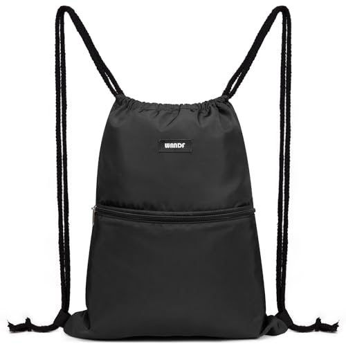 WANDF Drawstring Backpack String Bag Sackpack Cinch Water Resistant Nylon for Gym Shopping Sport Yoga (Grey Leaf)