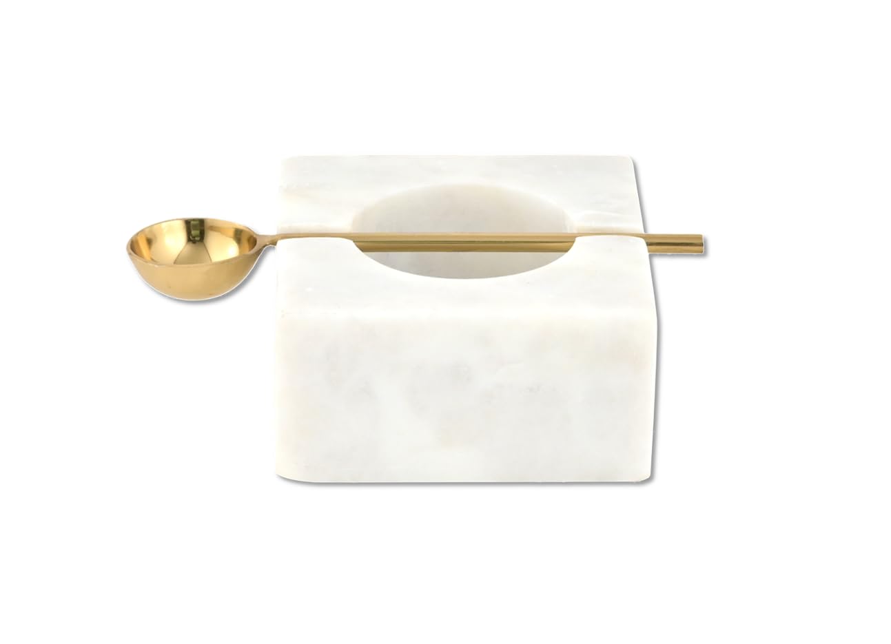 Cruiser’s Caché | White Marble Salt Cellar and Gold Spoon Set | Hand Crafted Natural Marble | For Keeping Gourmet Salts, Pepper, Spices, and Seasonings.