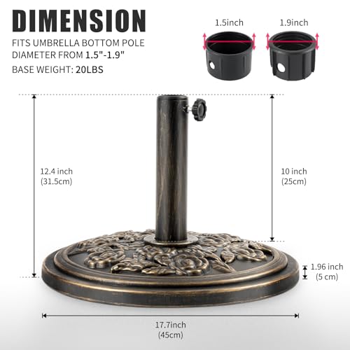 18 Inch Cast Stone w/Resin Shell Patio Umbrella Base, Bronze
