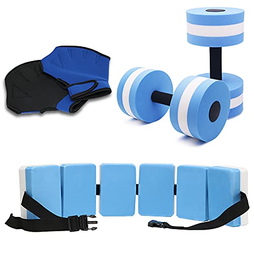 UNAOIWN Water Dumbbell Set for Aquatic Aerobics Exercise, Water Weights Equipment, Training Aid for Aquatic Fitness, Water Workout Fitness Tool (Swim Gloves Version-Blue)
