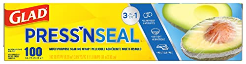 Glad Press'N Seal Plastic Food Wrap, 100 Square Foot Roll, Pack of 3, (Package May Vary)