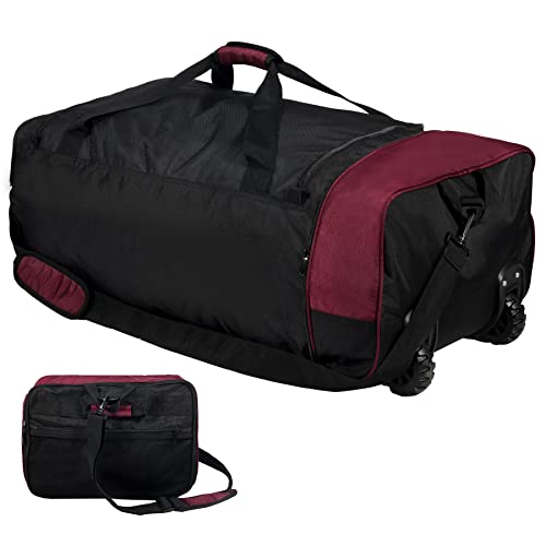 REDCAMP 140L Foldable Duffle Bag with Wheels and Backpack Straps, 1680D Oxford Extra Large rolled Duffel Bag backpack for Camping Travel Gear, Navy