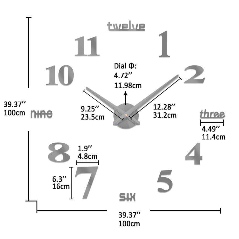 VANGOLD Large DIY Wall Clock Modern 3D Wall Clock with Mirror Numbers Stickers for Living Room Office Decorations Gift
