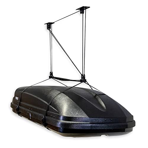 StoreYourBoard Cargo Box Ceiling Storage Hoist, Heavy Duty Holds 150 lbs, Rooftop Carrier Garage Pulley System, Fits 10-14 ft Tall Garage Ceilings