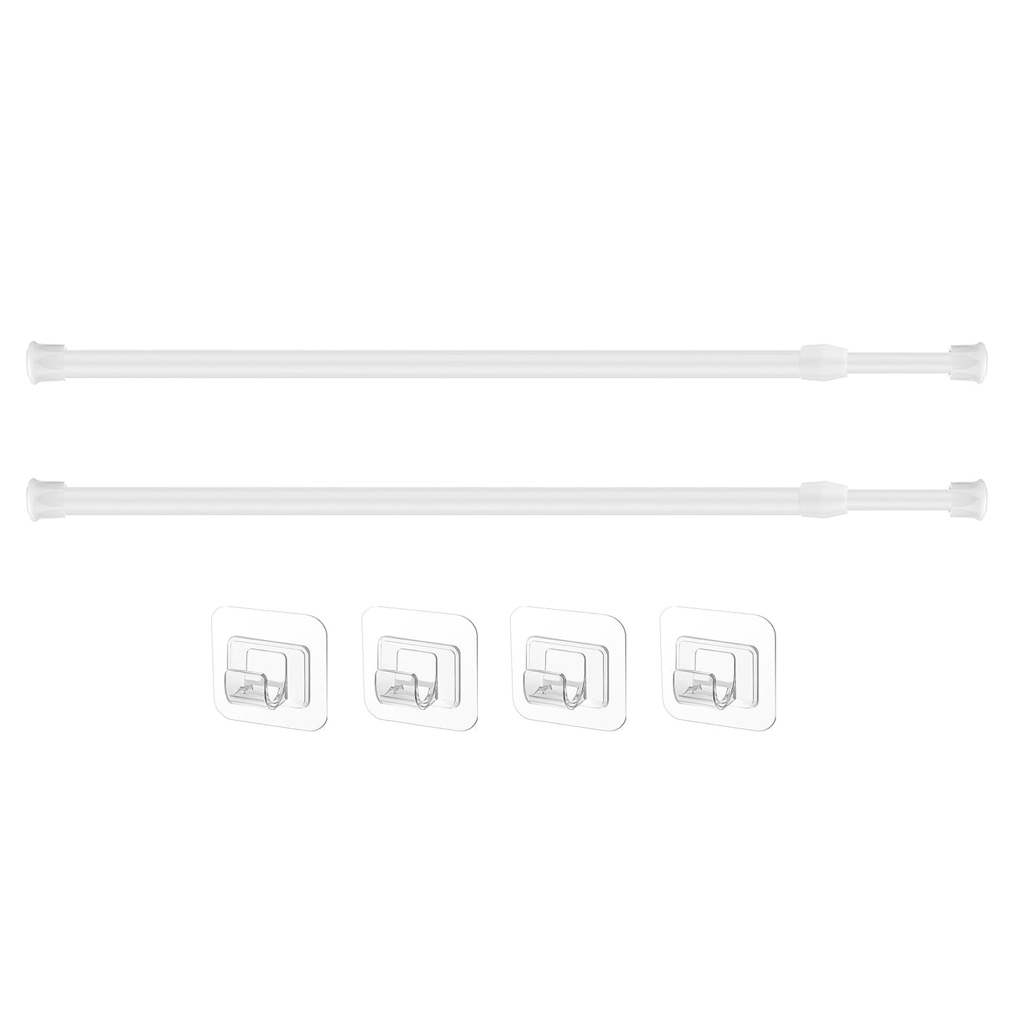 2 Pieces Adjustable Curtain Rod Extendable Spring Tension Rod with Self Adhesive Hook for Closet, Wardrobe, Bookshelf, Small Window, White (15.7 to 27.5 Inch)