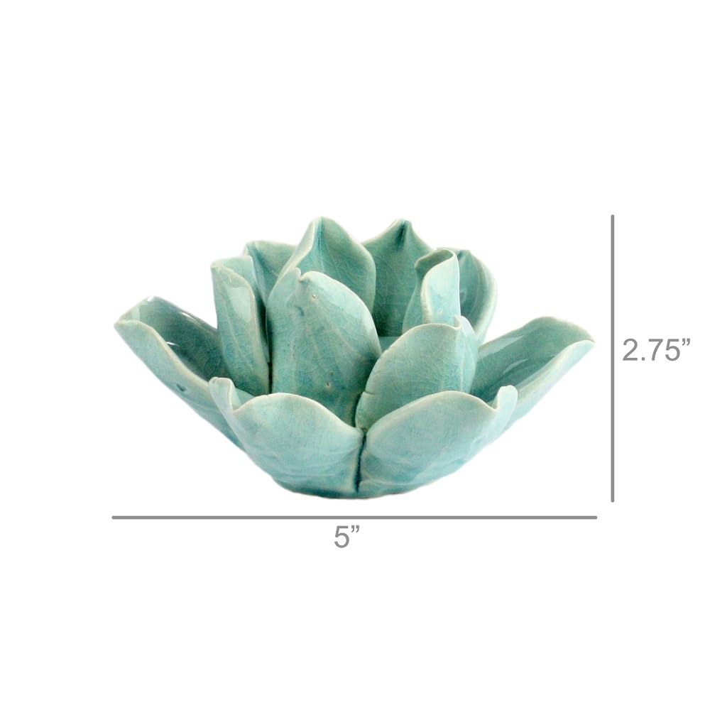 HomArt 7637-14 Lotus Tea Light Holder, Teal
