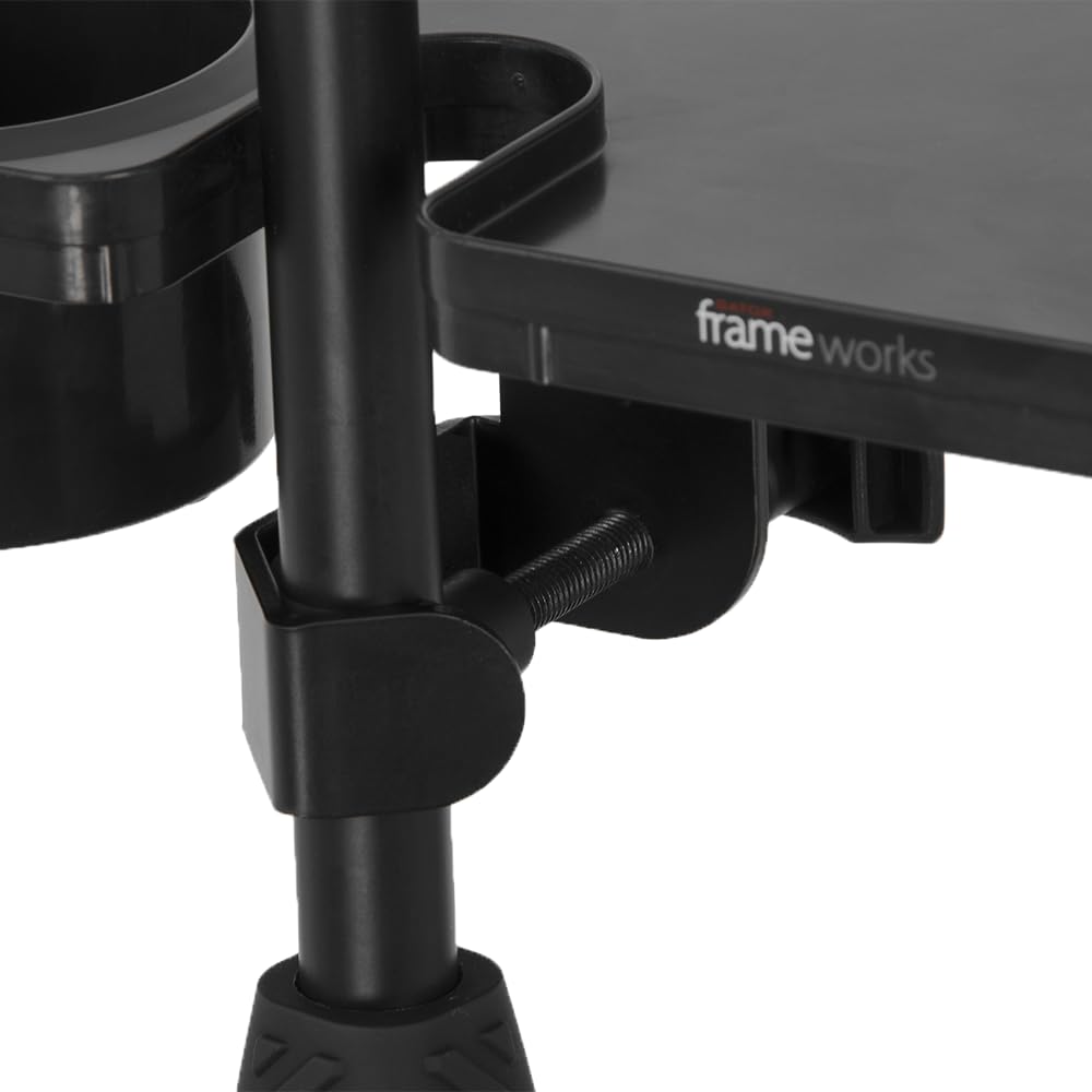 Gator Frameworks Microphone Stand Accessory Tray with Drink Holder and Guitar Pick Tab, 12" x 7" (GFW-MIC-ACCTRAY)