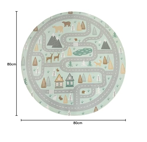 Paco Home Kids Rug Children's Room Play Mat Baby Mat Car, Size:80 cm round, Colour:Turquoise
