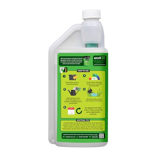 Envii Pond Klear - Natural Green Pond Water Treatment, Clears Green and Murky Water for Crystal Clear Healthy Water, Safe for all Fish and Wildlife -1L Treats 40,000 Litres
