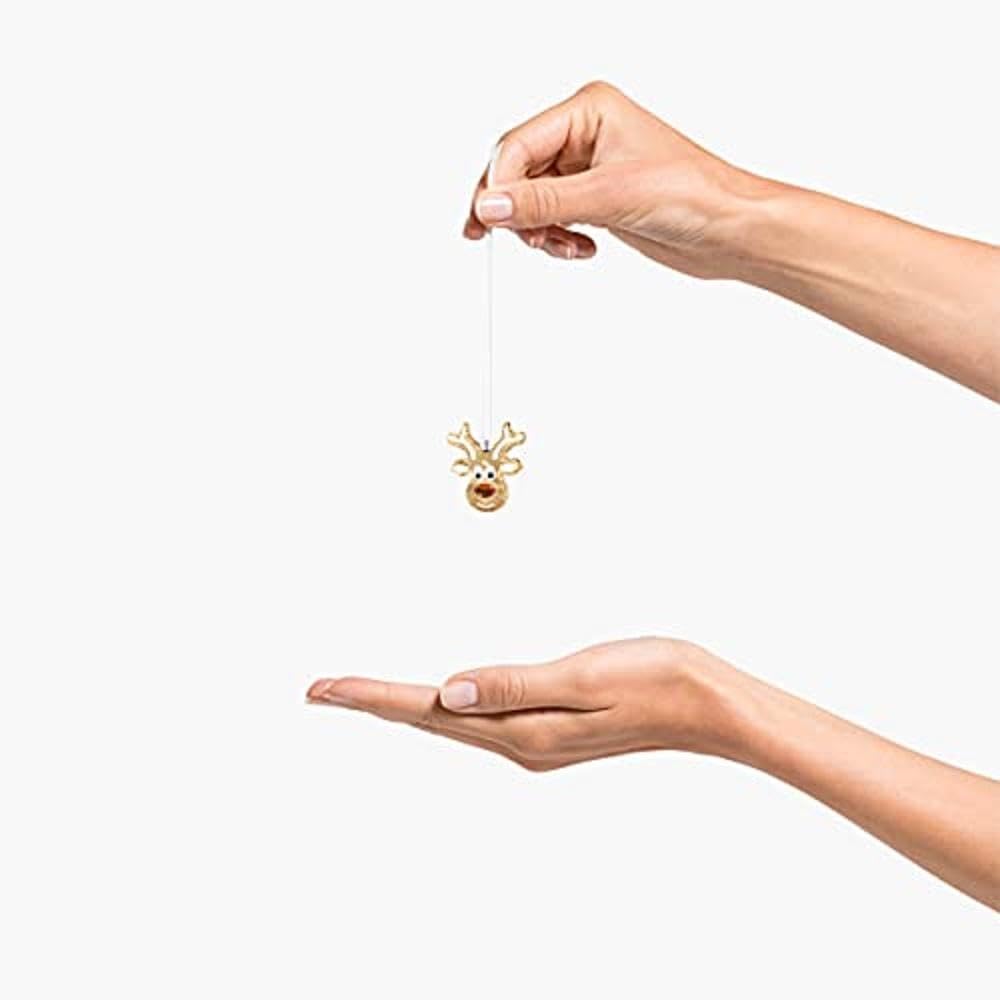 SWAROVSKI Gingerbread Reindeer Ornament, for Hanging on a Tree or for Display, Gold Crystal with Copper Accent and Print Face, Part of The Swarovski Joyful Ornaments Collection