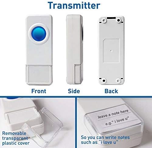 SadoTech Wireless Doorbell for Home - Battery Operated, 1000 Feet, Waterproof Door Bell w/LED Flash, 1 push button + 1 receiver, Waterproof White