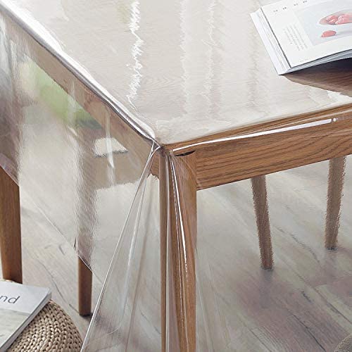 sancua Clear Plastic 100% Waterproof Tablecloth - 54 x 78 Inch - Vinyl PVC Rectangle Table Cloth Protector Oil Spill Proof Wipe Clean Table Cover for Dining Tables, Parties & Camping, Crystal Clear