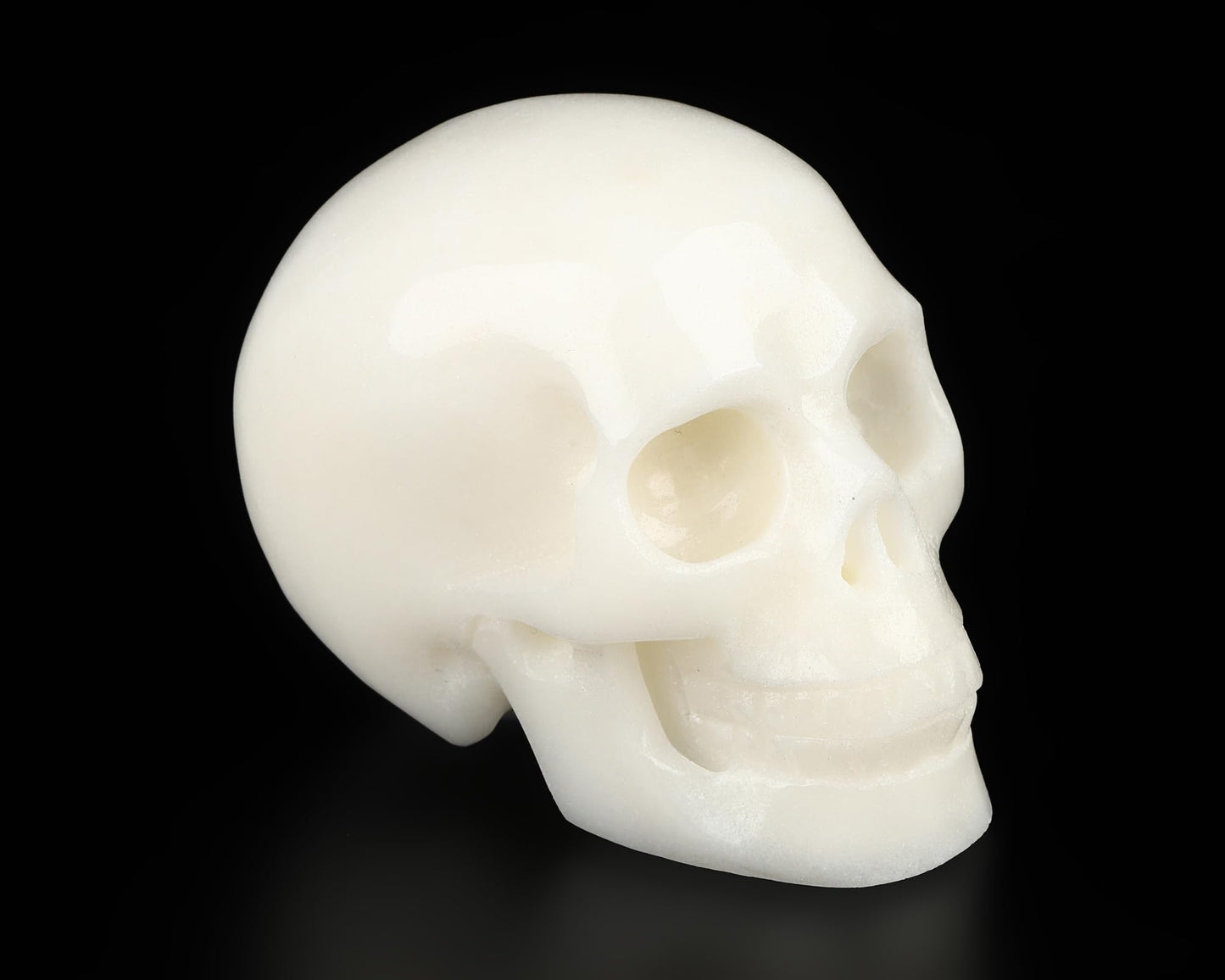 Skullis 2.0" White Jade Crystal Skull, Hand Carved Gemstone Fine Art Sculpture, Reiki Healing Stone Statue.