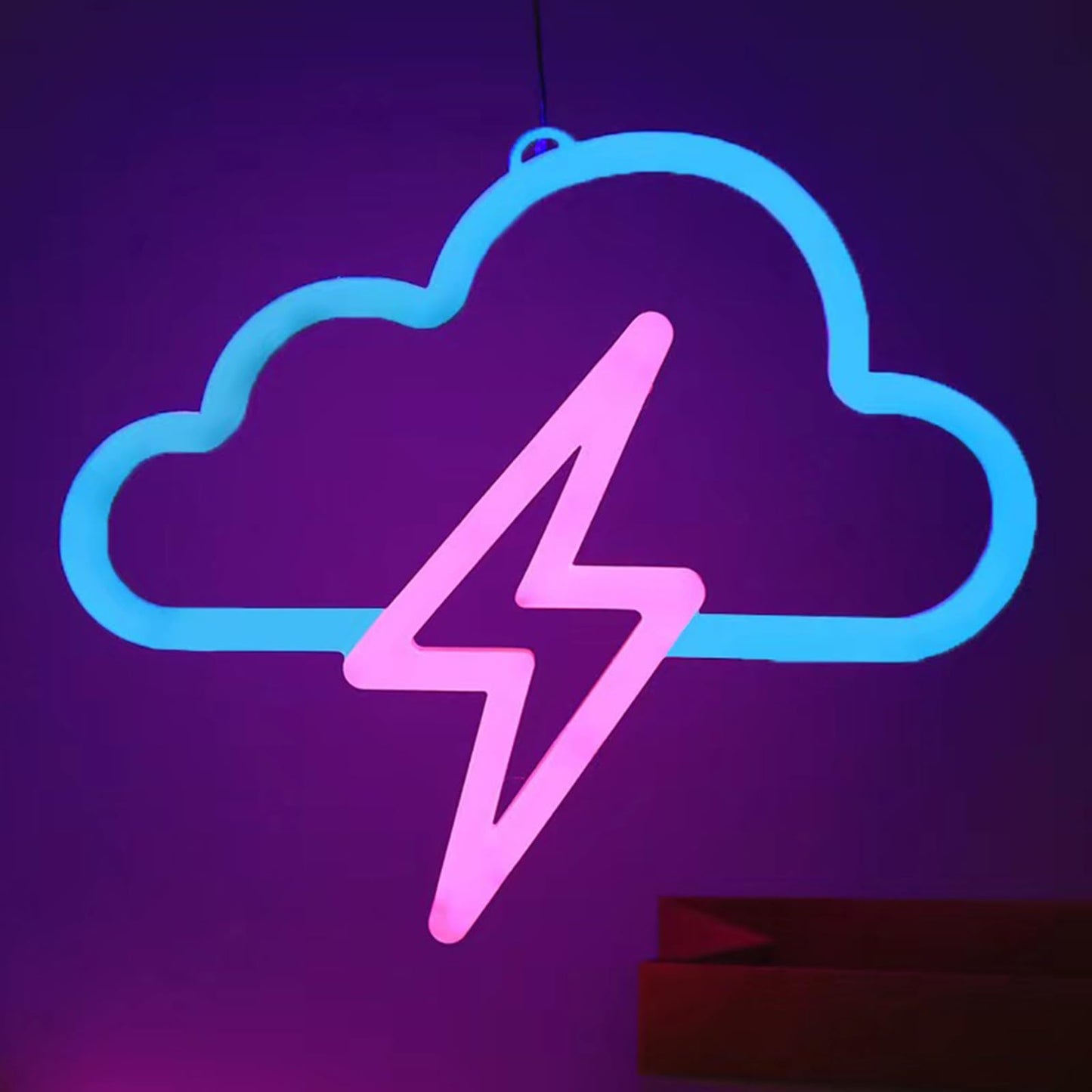 RLQXSYS LED Lightning Cloud Neon Light, Dual Power USB/Battery Wall or Desktop Decor for Home, Office, Bar, Party, Wedding & Christmas