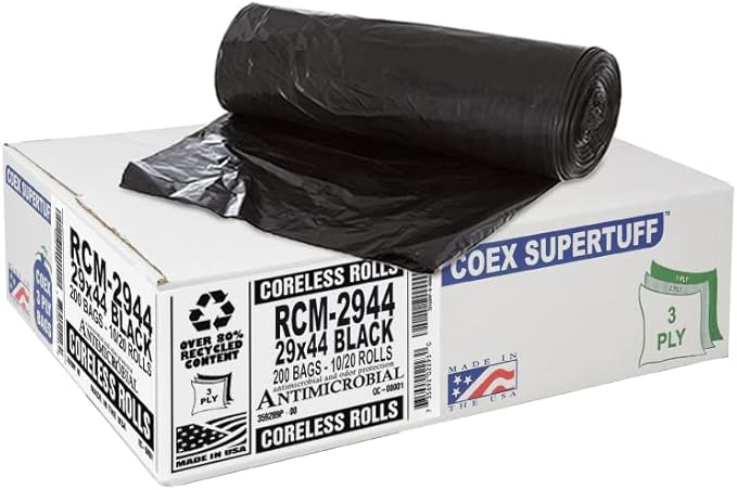 Aluf Plastics 26 Gallon For Slim Jim 1.25 MIL Black Heavy Duty Trash Bags