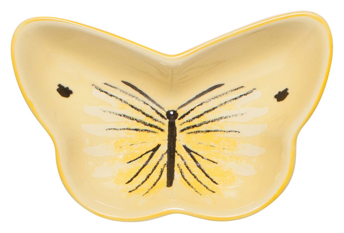 Now Designs Meadow Butterfly Shaped Ceramic Pinch Bowl Set, Soy Sauce Dish, Set of 6