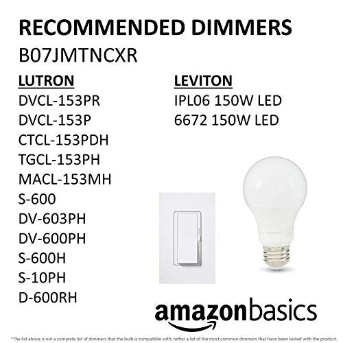 Amazon Basics A19 LED Light Bulbs, 60 Watt Equivalent, Energy Efficient 9W, E26 Standard Base, Soft White 2700K, Dimmable, 10,000 Hour Lifetime , 6-Pack