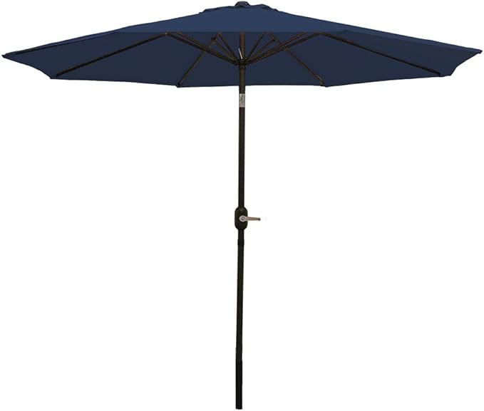 Sunnydaze Outdoor Patio Umbrella - Polyester Table Market Umbrella with Push-Button Tilt and Crank - 8 Sturdy Ribs - Navy Blue - 9ft