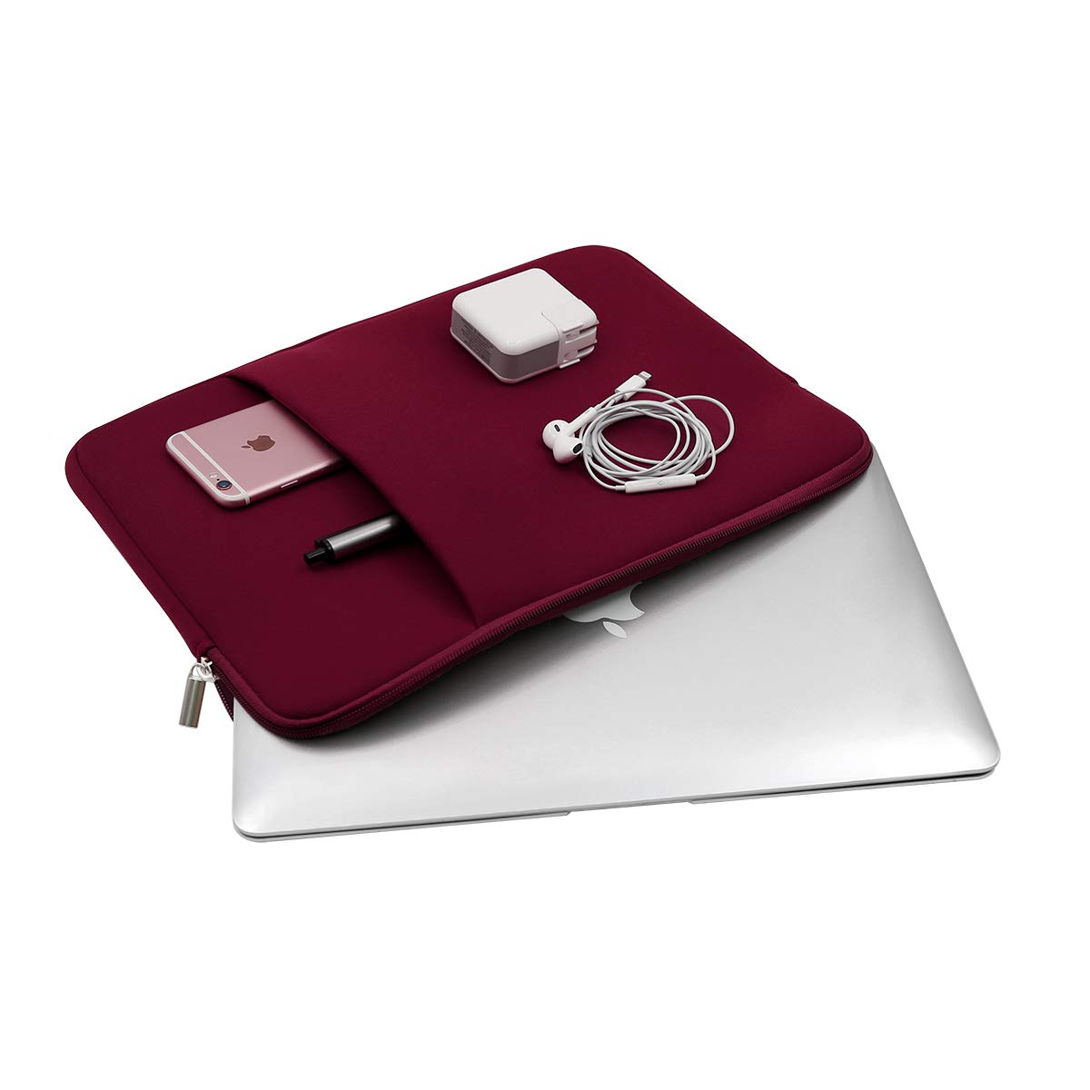RAINYEAR 14 Inch Laptop Sleeve Compatible with 14" Notebook Computer Chromebook, 15" Macbook Pro M4 M3 M2 Protective Case with Front Pocket & Accessories Pouch(Red)