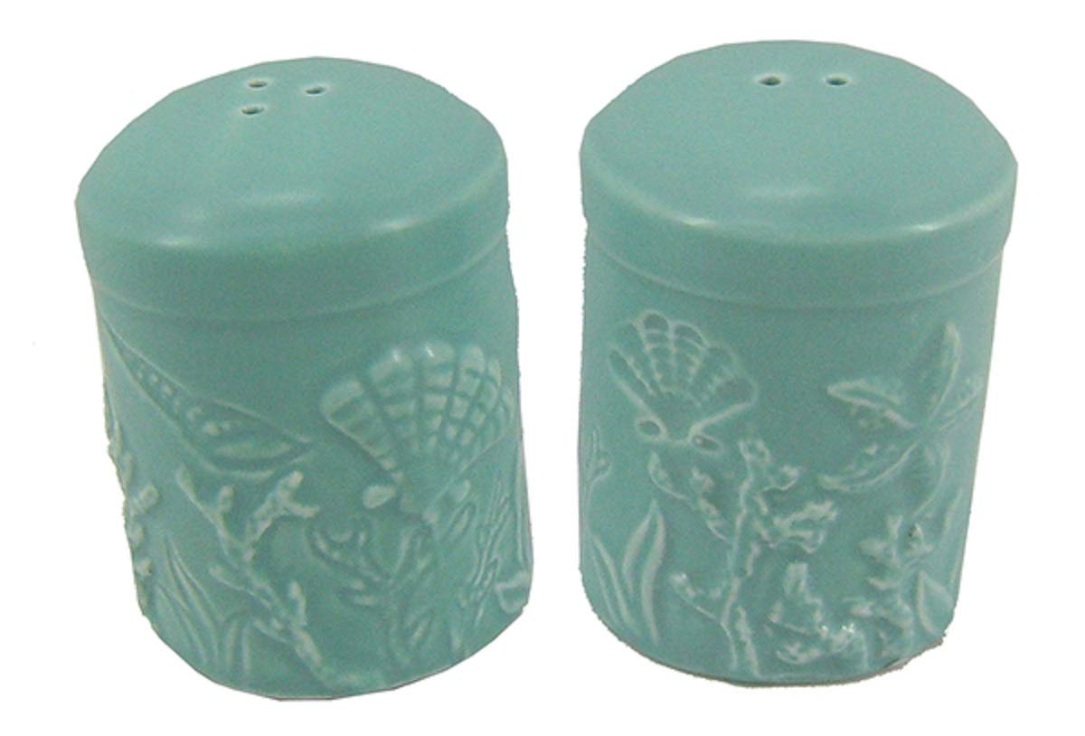 JD Cheseapeake Bay Sea Life Salt and Pepper Shaker Set with Sea Life Texture Imprint on Seafoam Color