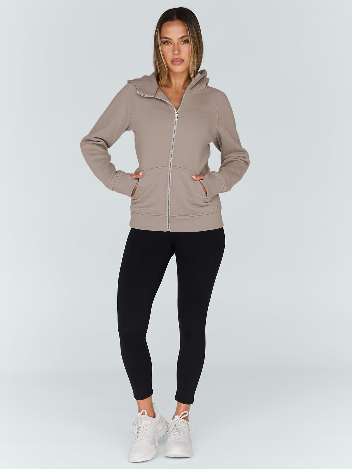 Trendy Queen Womens Zip Up Hoodies Fleece Jackets Oversized Sweatshirts Fall Fashion Outfits Sweaters Winter Clothes 2025 Khaki S