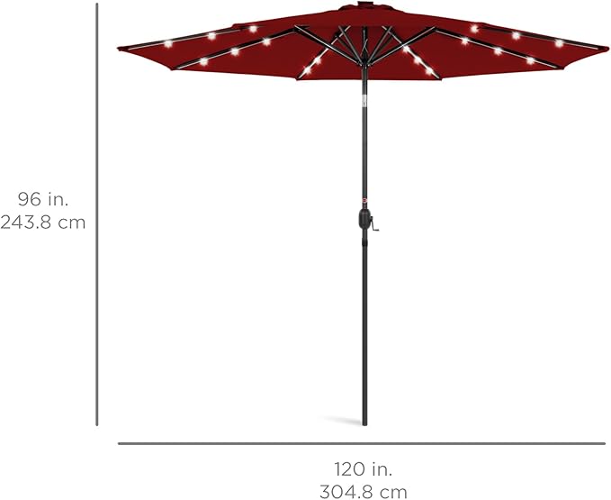 Best Choice Products 10ft Solar Polyester LED Lighted Patio Umbrella w/Tilt Adjustment and UV-Resistant Fabric