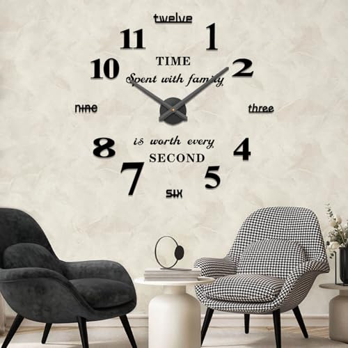 VANGOLD Large DIY Wall Clock Modern 3D Wall Clock with Mirror Numbers Stickers for Living Room Office Decorations Gift