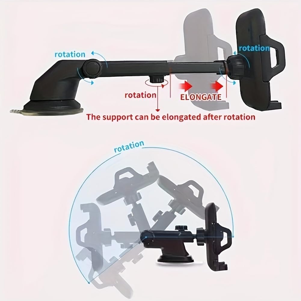 3-in-1 Car Phone Holder, Strongest Suction and Stable Clamp Arm, 360° Adjustable Cell Phone Holders for Car Dashboard Air Vent Windshield, Fits Smartphones (Black)
