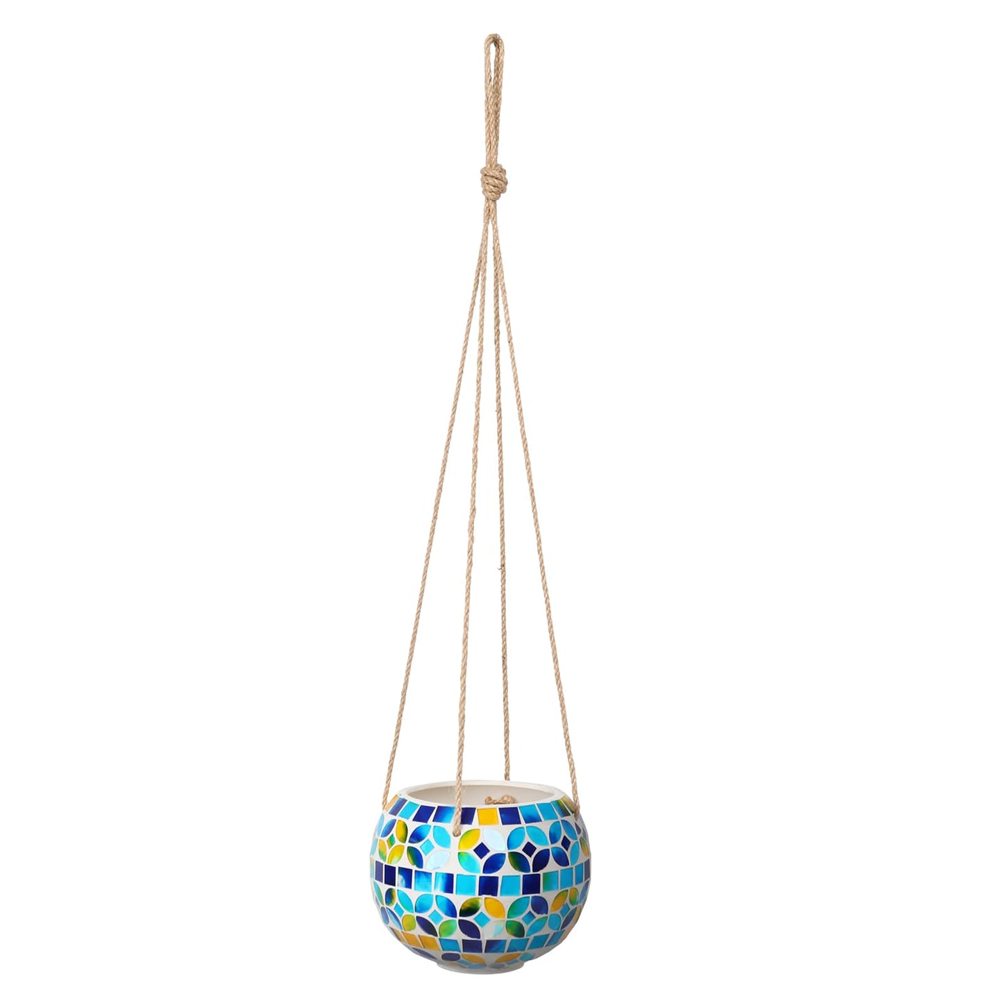 Chonsun Ceramic Hanging Planter Mosaic Hanging Flower Pot Small Plant Pot for Indoor Plant Garden Decor Disco Ball Planter with Drainage Square Blue