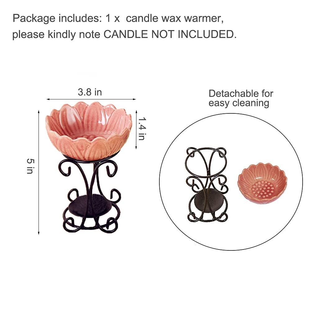 Mimeela Tealight Wax Warmer Oil Burner, Iron Wax Melter Tea Light Holder, Wax Melt Burner Candle Wax Warmer Non Electric Oil Warmer (Pink)