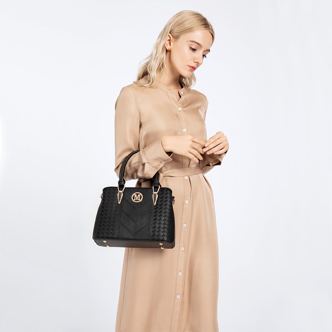 Miss Lulu Handbag for Women, Woven and Chevron Pattern, M Logo on The Front, Top Handle or Shoulder Bag