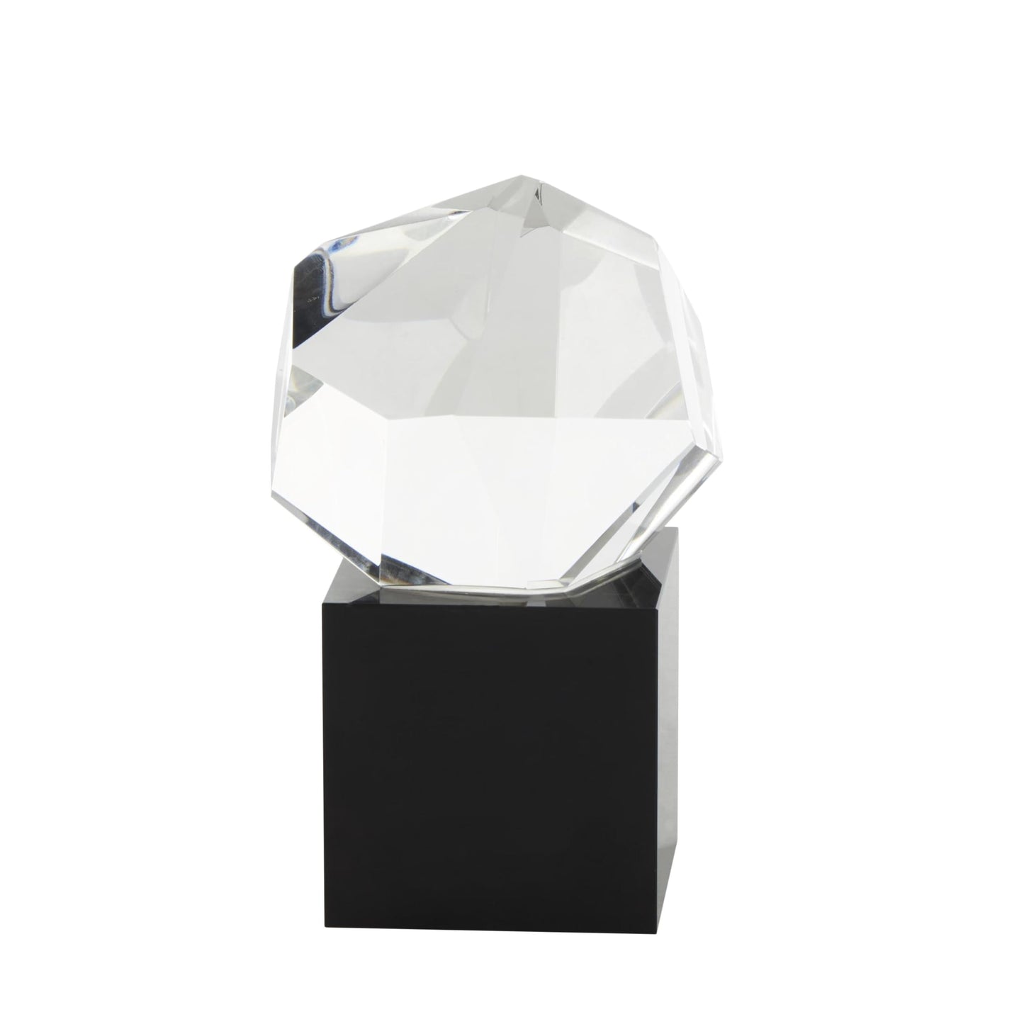 Deco 79 Glass Abstract Decorative Sculpture Cut Stone Inspired Home Decor Statue with Black Base, Accent Figurine 4" x 4" x 7", Clear