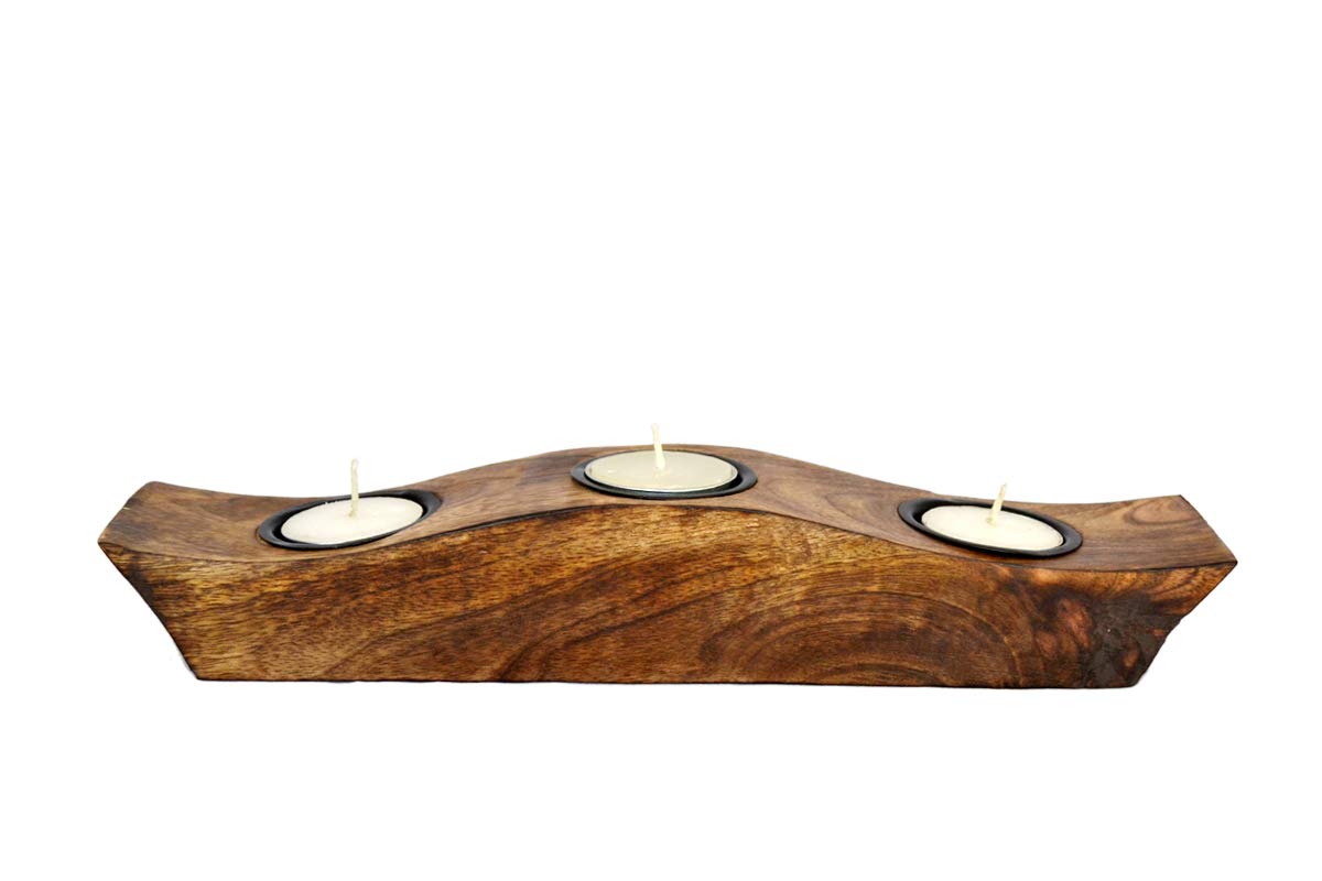 eTroves Wooden Tealight Candle Holder Set - Mango Wood Boat Tea Light Votive Candle Holders - Personalized Wood Tealight Holders for Rustic Wedding Birthday Anniversary Party