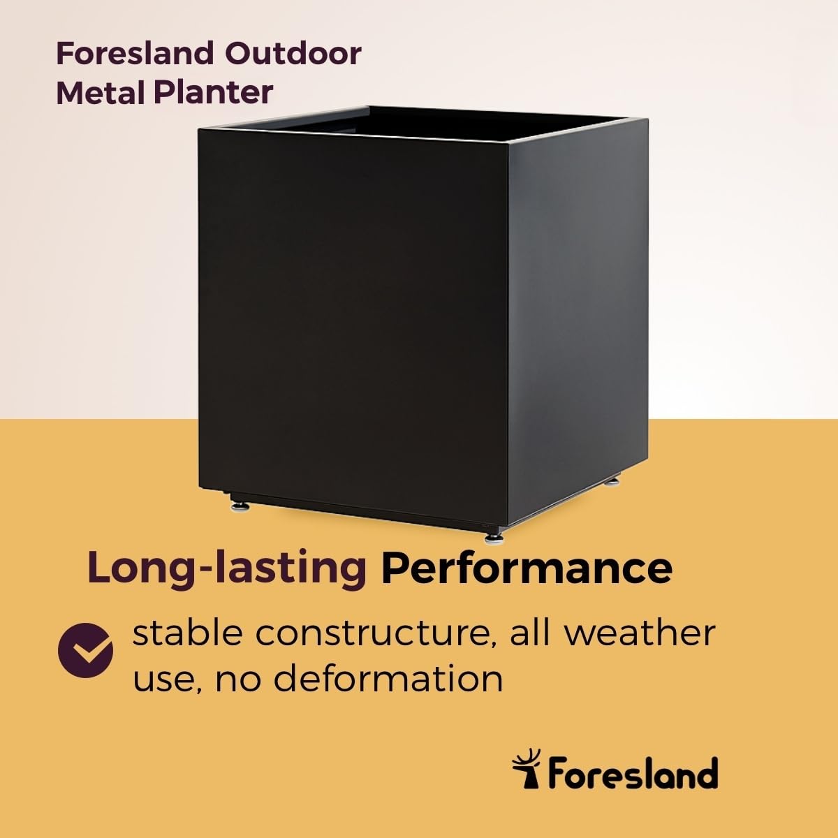 Foresland 20Wx20Dx21H Metal Planter Box, Large Cube Garden Planter for Outdoor Plants, Easy 5-Min Assembly, Drainage Holes, Adjustable Feet