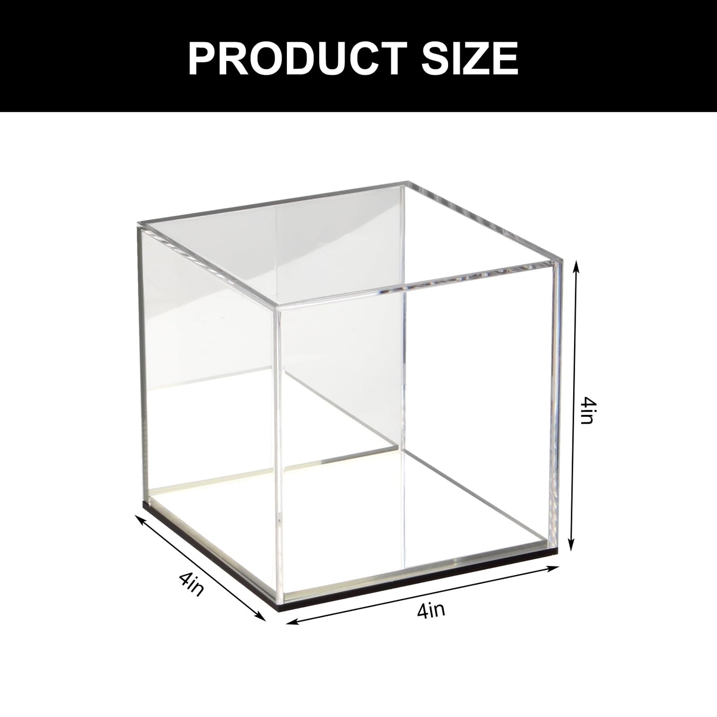 Kcgani Mirrored Clear Acrylic Box for Collectibles Display, Assemble Display Case with Mirror Background, Alternative Storage Showcase for Collectibles Crystals Minerals Slab Fossil Coral, 4x4x4Inch